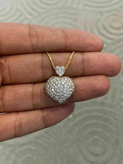 1.60Ct Round Cut Moissanite Cluster Heart Pendant 14k yellow Gold Plated