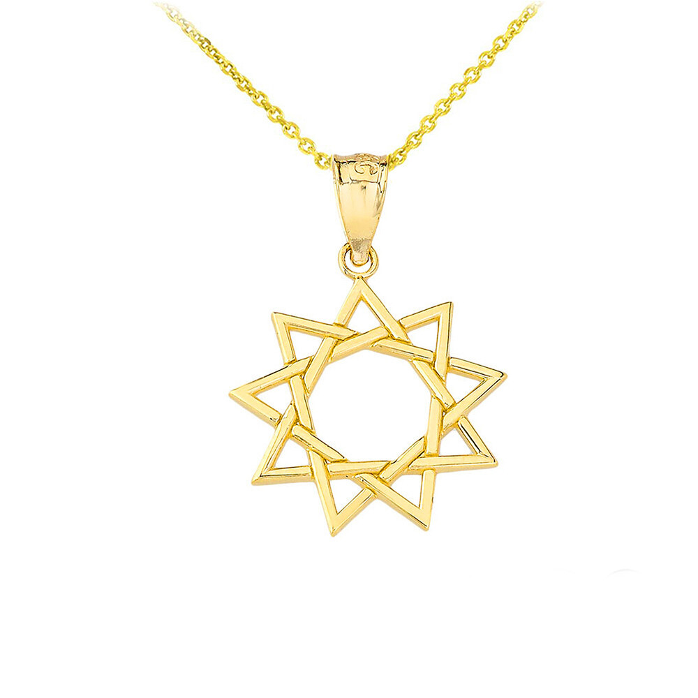 Gold 9 Point Baha’i Star Faith Pendant Necklace