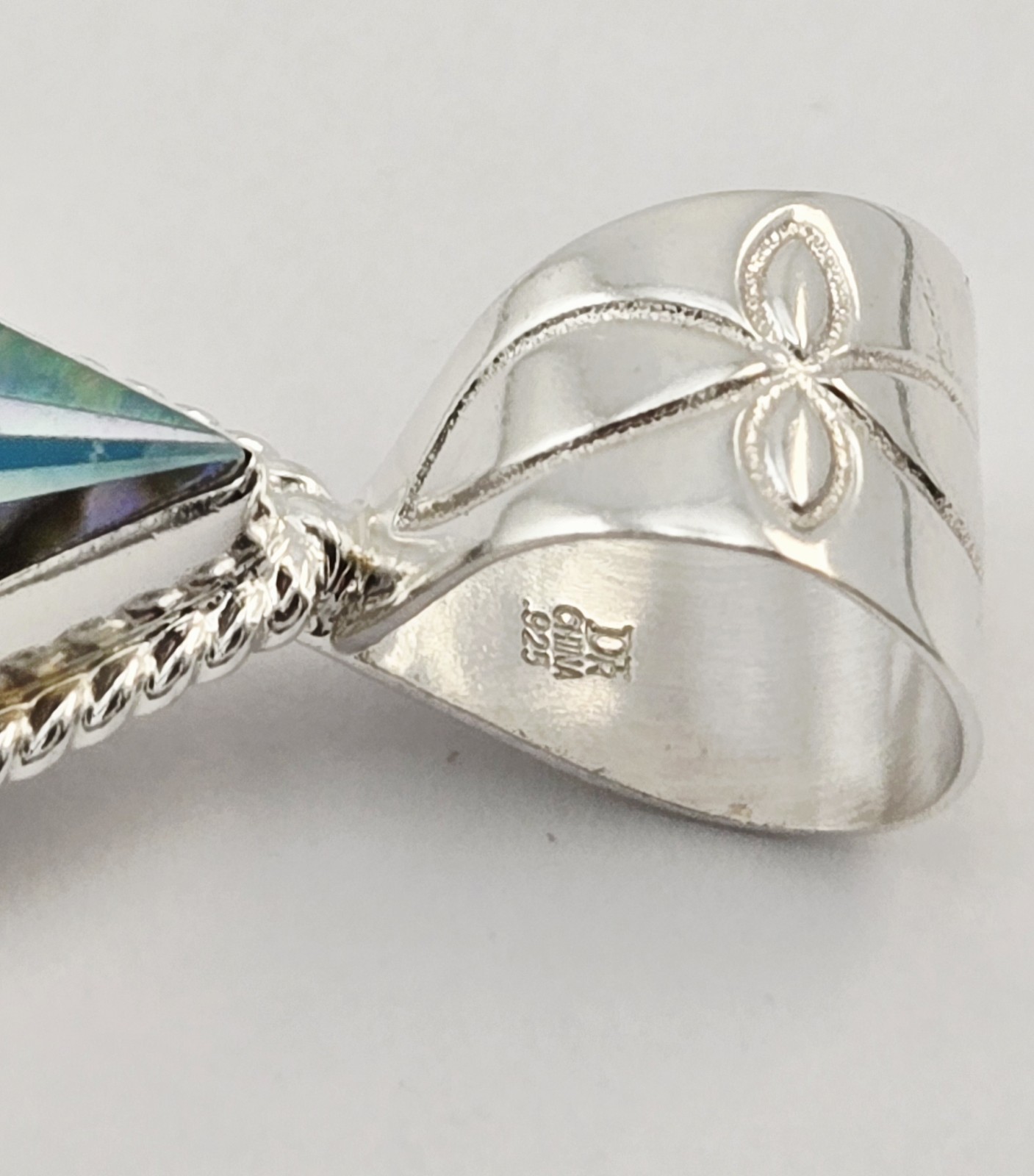 VTG Jay King Style Sterling Silver Abalone Lapis Mosaic Inlay Diamond Pendant 10