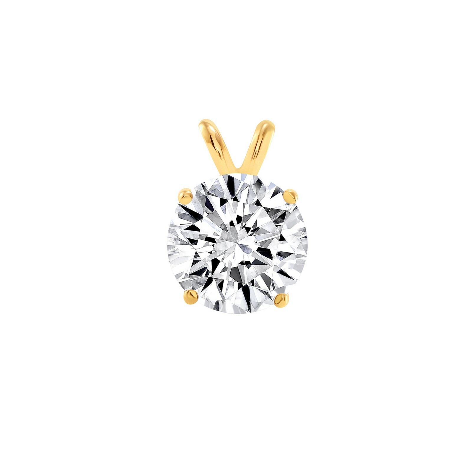 3 Ct Round Real 14K Yellow Gold Created Diamond Solitaire Pendant