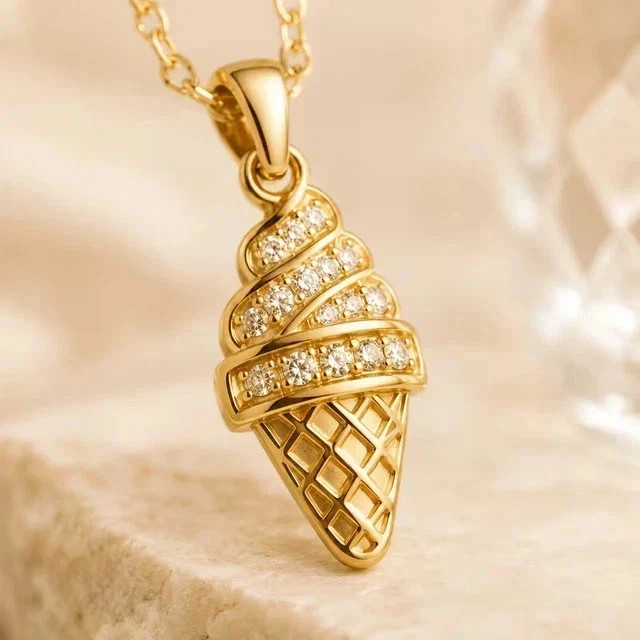 Moissanite 14K Yellow Gold Plated 1.40Ct Round Cut Cone Charm Pendant Women’s