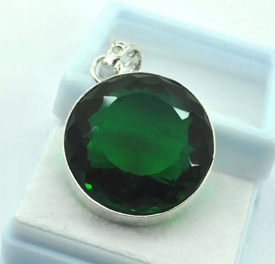 94 Ct Green Topaz Round Cut 925 Sterling Silver Gemstone Pendant Jewelry