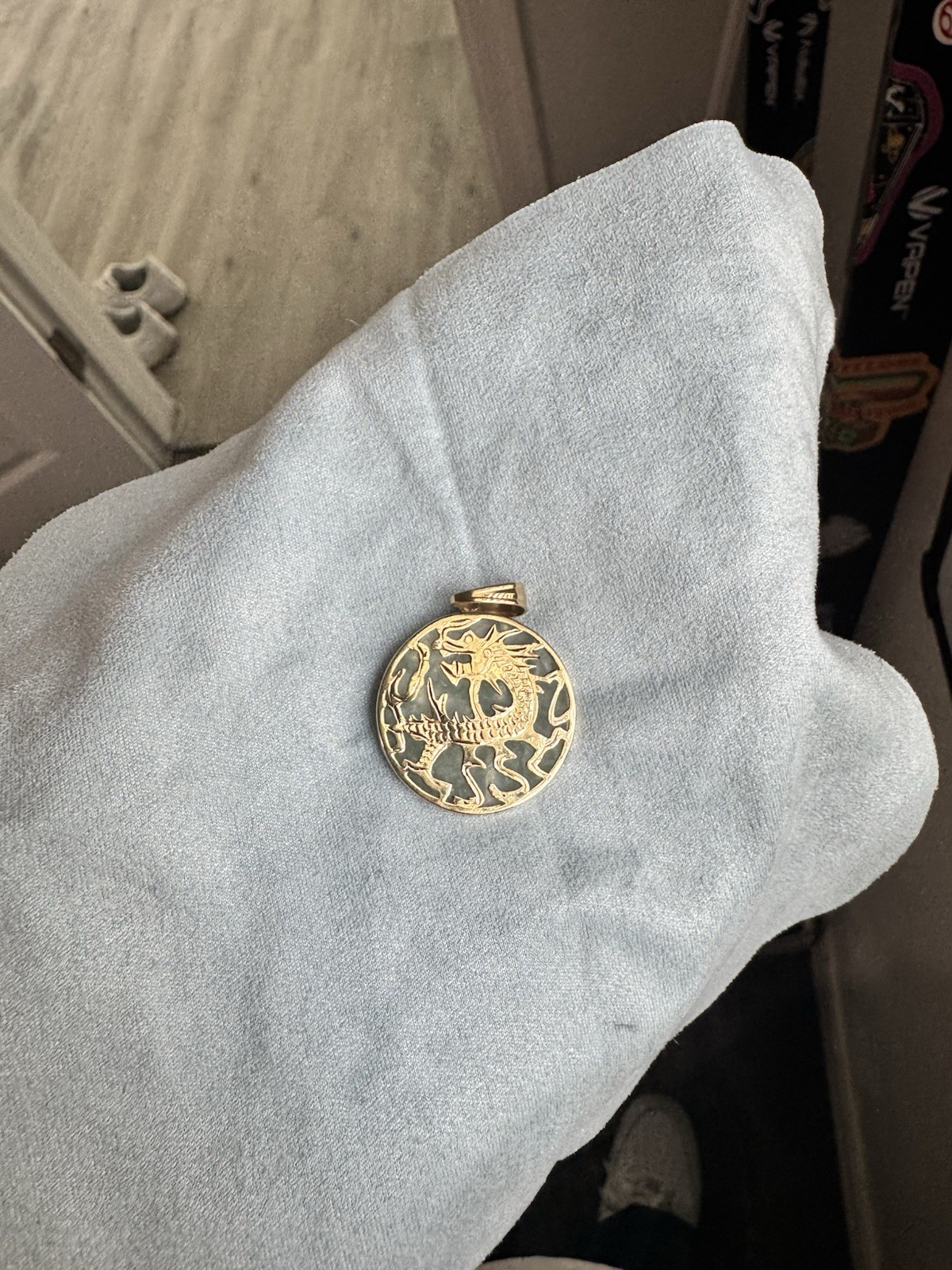 14K Jade Dragon Pendant