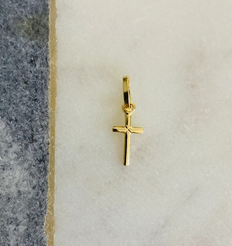 14K Solid Real Gold Small Cross 18mm x 6 mm / 14K Solid Gold 0.7″ Cross- PT143