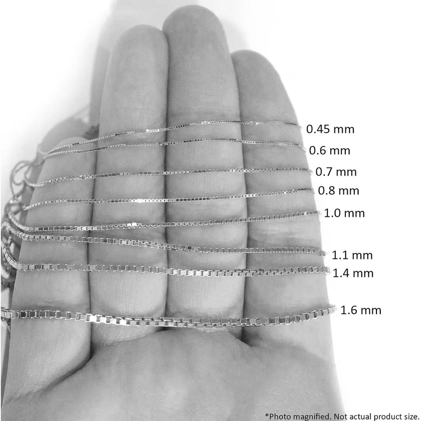14K Solid White Gold 0.45 mm Box Chain with Lobster Clasp 16″ 18″ 20″