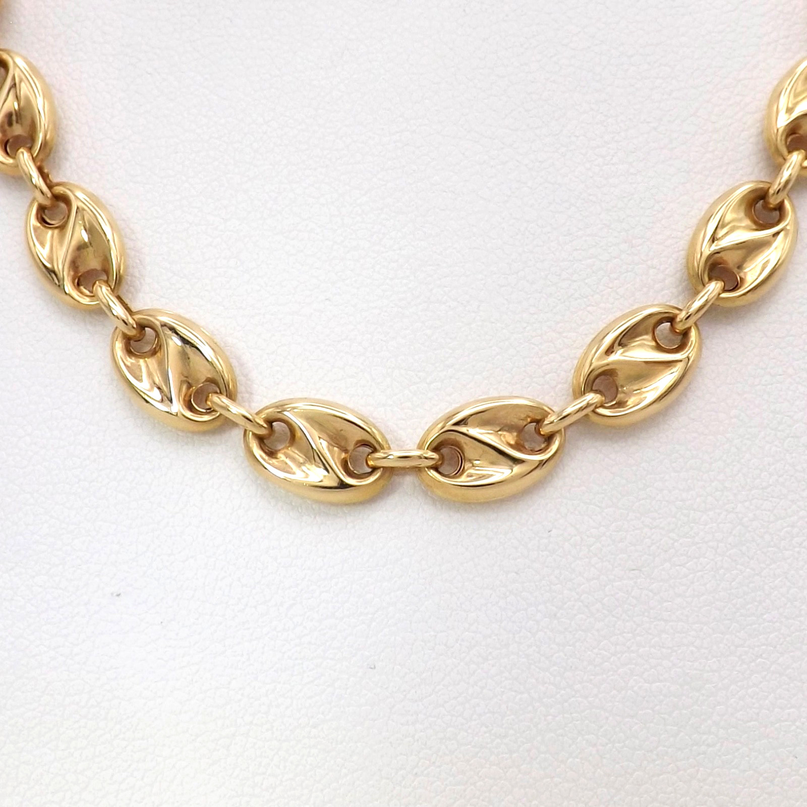 Solid 18K Gold Mariner Coffee Bean Link Necklace 750 Italy Europa Oro New 23.5in