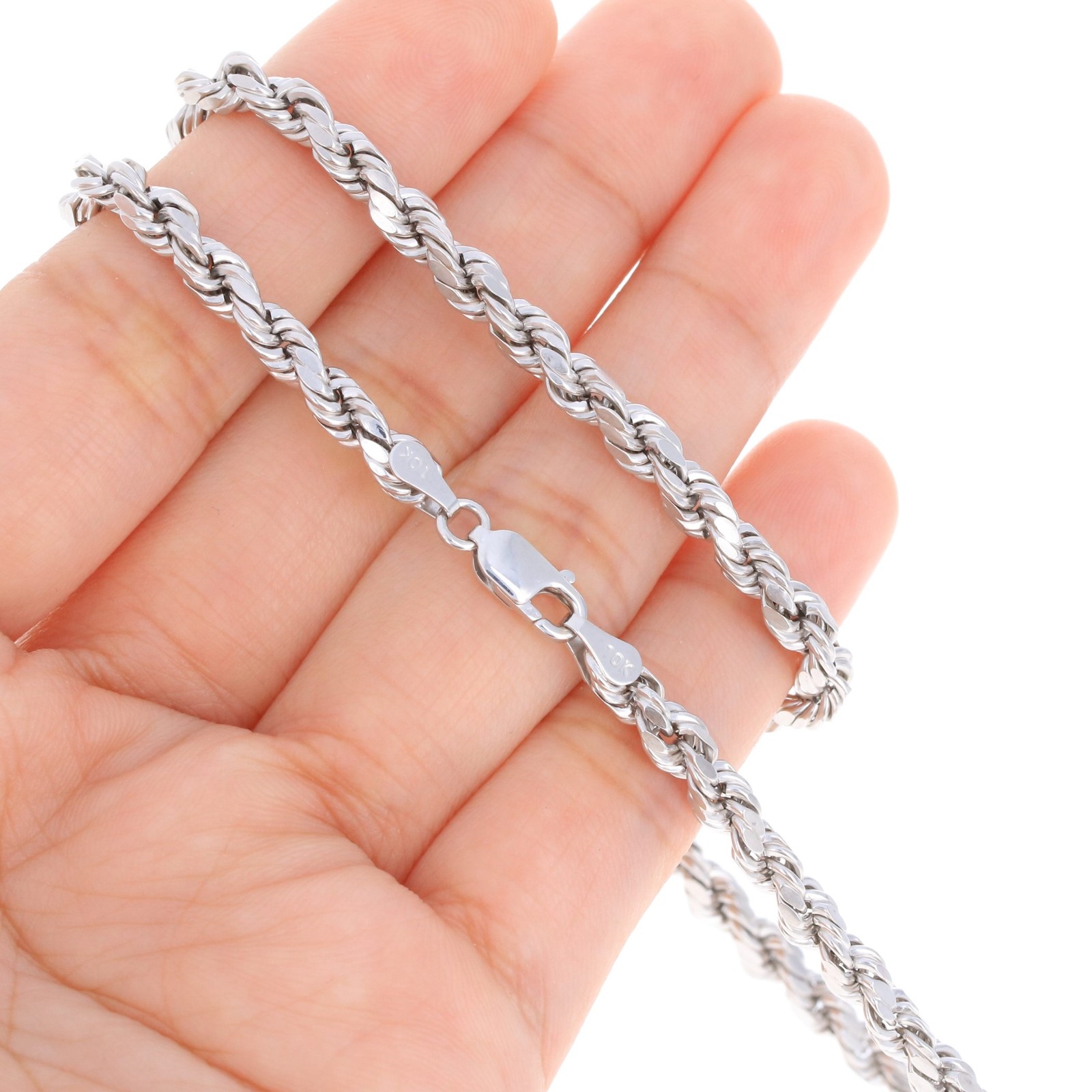 10K White Gold 1.5mm-6mm Diamond Cut Solid Rope Chain Pendant Necklace 16″- 30″