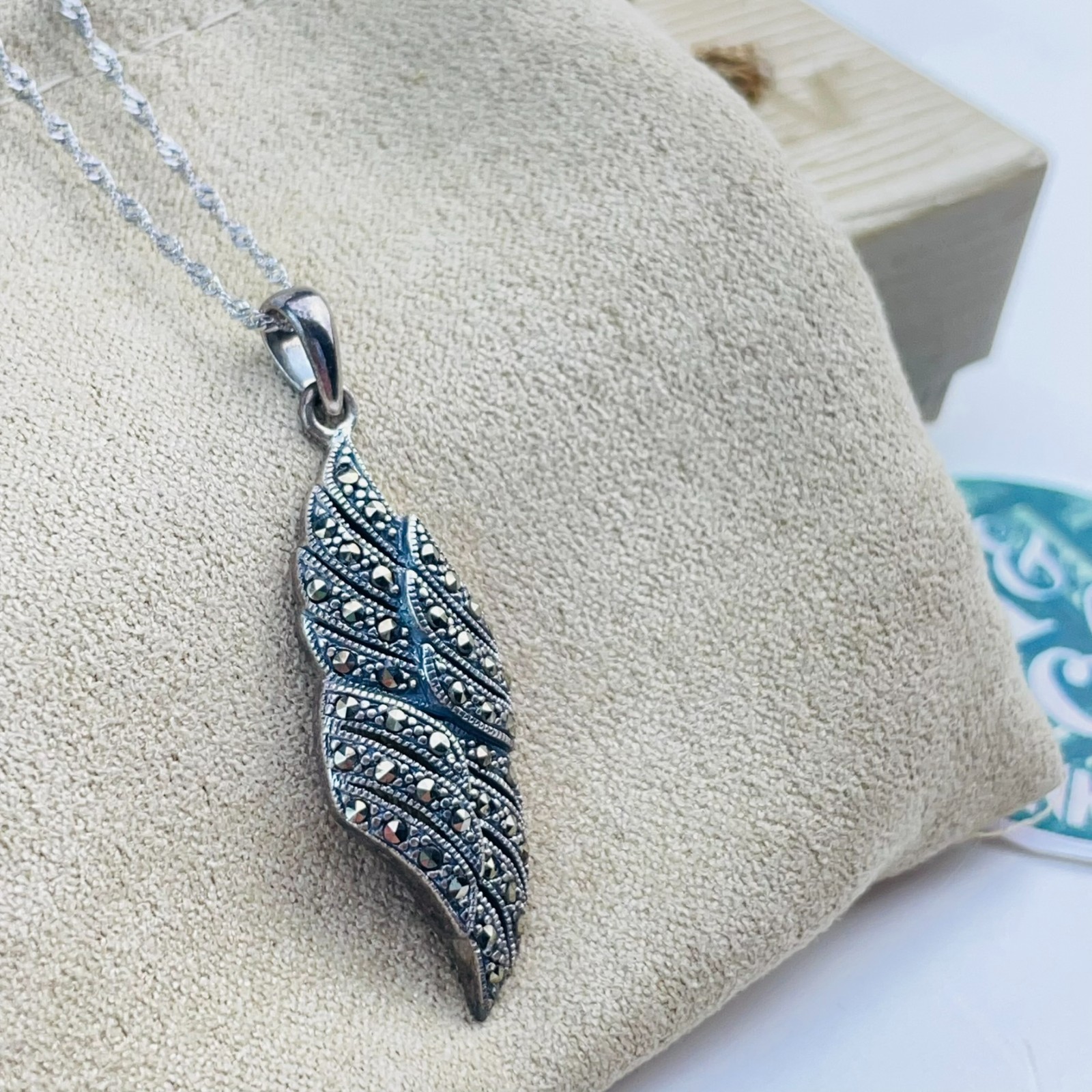 Marcasite Sterling Silver Angel Wing Pendant and Chain JTV Tillya Treasures