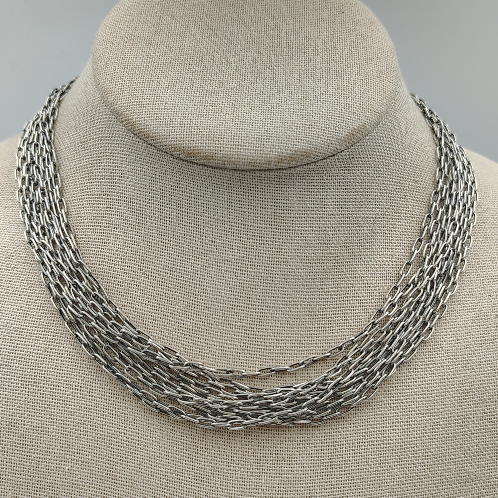 Samuel B Behnam Sterling Silver 925 10 Strand Paper Clips Link Necklace 20″