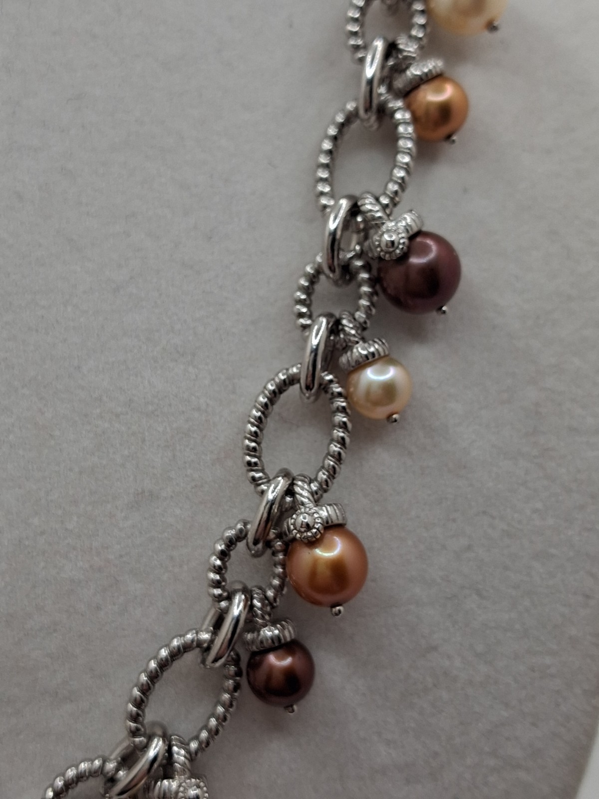 Judith Ripka S925 Multi Gold/Champagn/Choc Cultured Pearl Dangle Necklace-17-19″