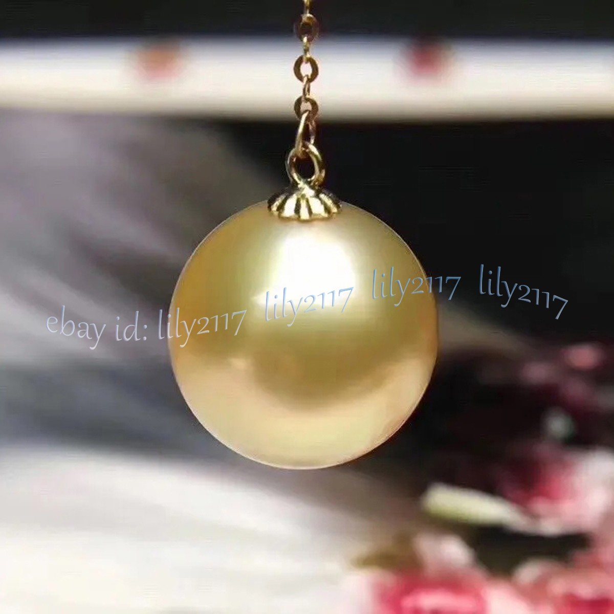 Genuine 10-11mm Natural South Sea Round Gold Pearl Pendant Drop Necklace 18”