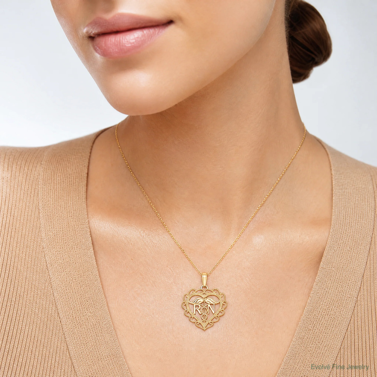 10K / 14K Yellow Gold Registered Nurse Heart Pendant