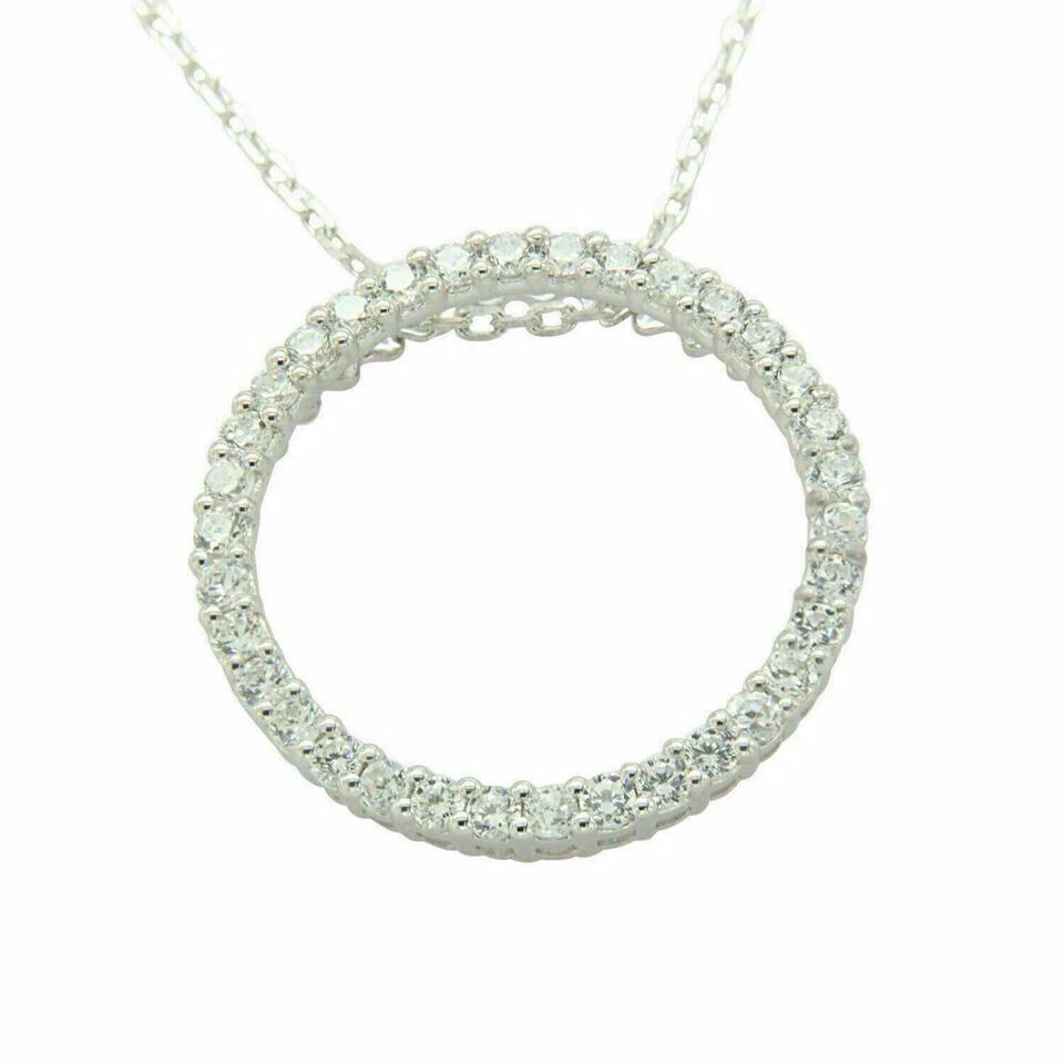 1.30CT Round Cut Diamond Pave Circle Pendant 14K White Gold Finish Free Chain