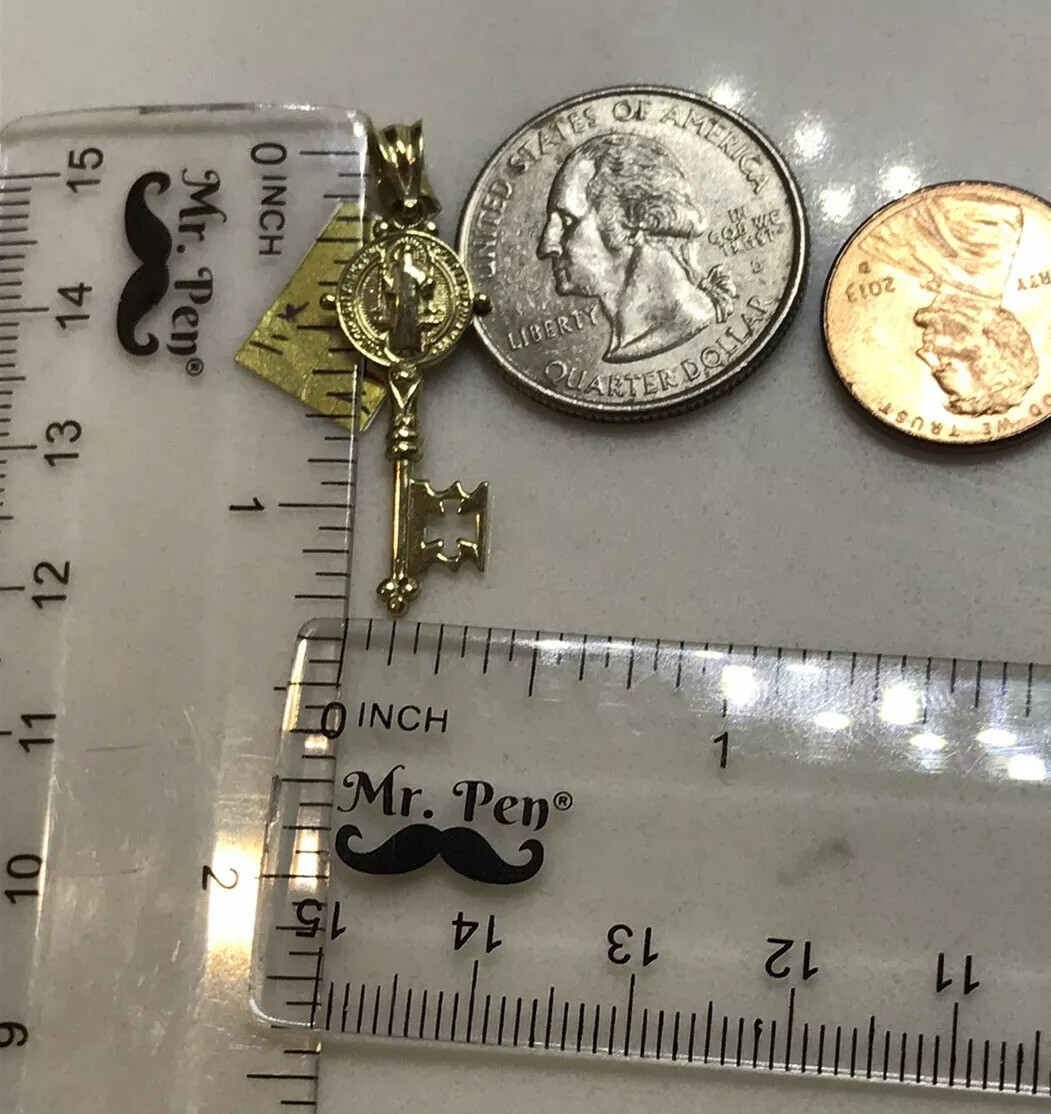 GOLd st Saint Benedict San Benito senita pendant key cross 10k solid charm 1.35″
