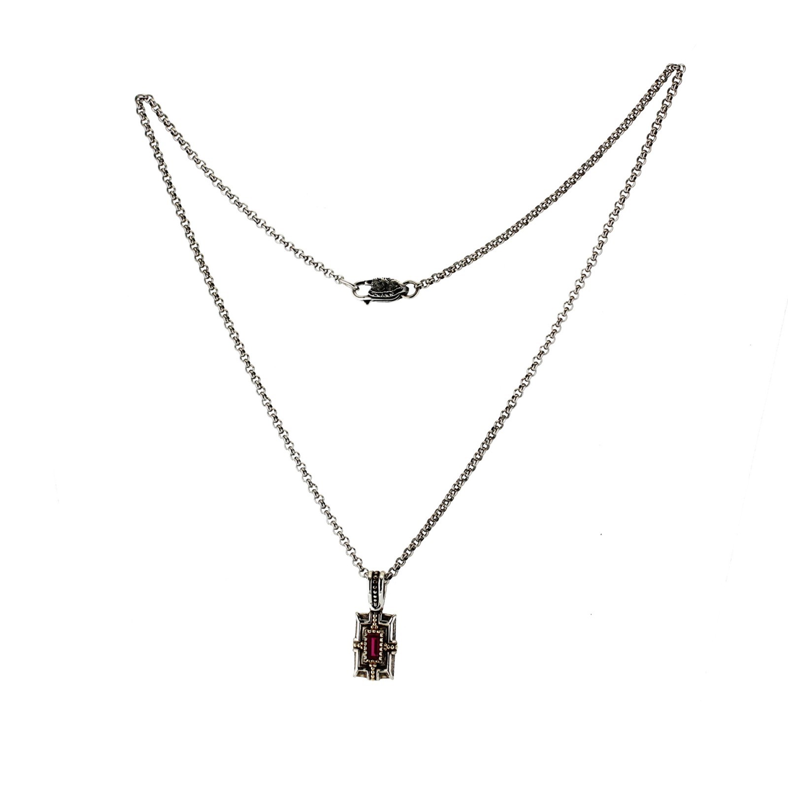 KONSTANTINO Sterling Silver 18K Gold Dome Corundum Pendant Necklace 18″