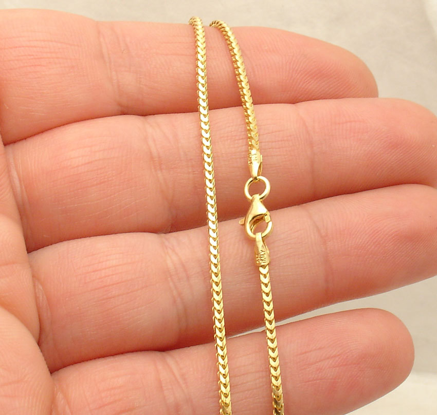 1.5mm Franco Chain Necklace 14K Yellow Gold Plated Sterling Silver 925 ITALY
