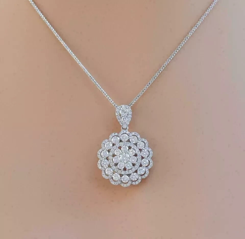 2Ct Round Cut Real Moissanite Necklace Pendant 14k White Gold Plated