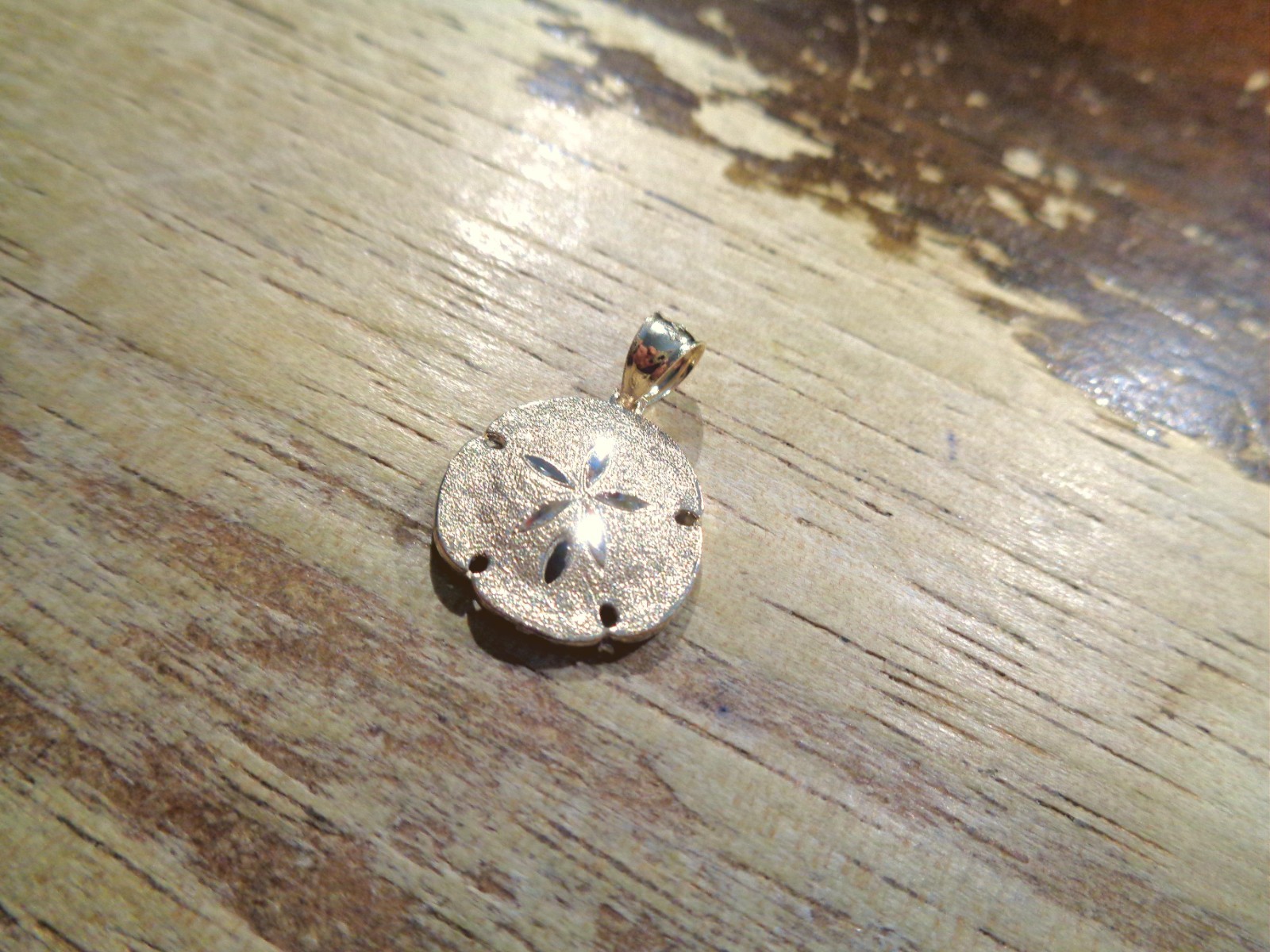 16MM SOLID 14K YELLOW GOLD TEXTURED DIAMOND-CUT DC HAWAIIAN SAND DOLLAR PENDANT