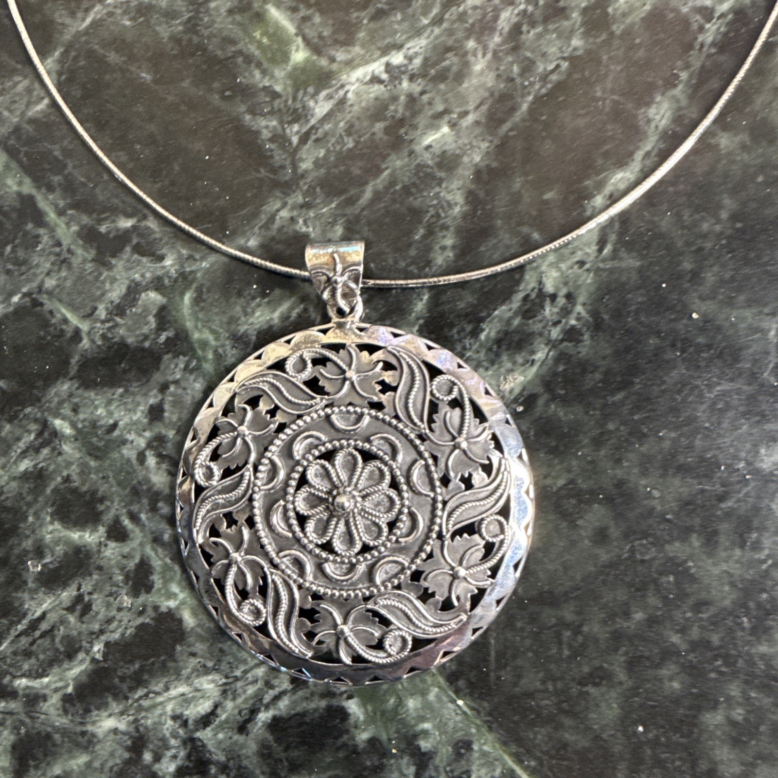 DP Oxidized Sterling Silver Large Circular Pendant Enhancer Necklace India 18”
