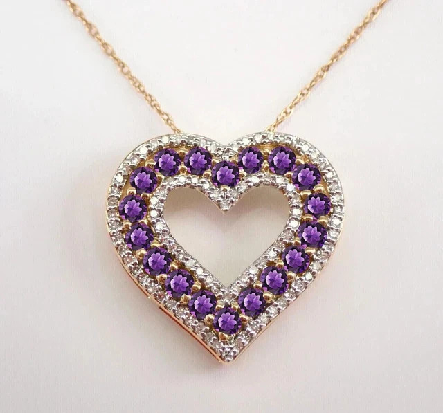 2Ct Round Cut Lab Created Amethyst Heart Women’s Pendant 14k Yellow Gold Plated