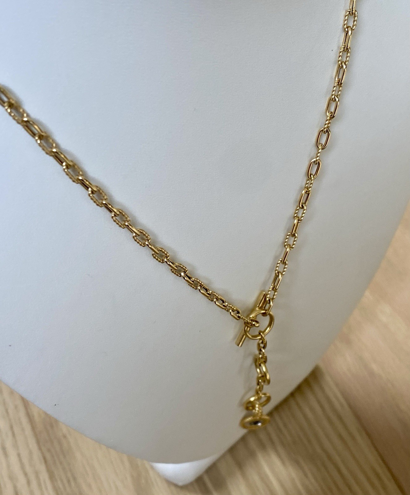 David Yurman 18K Gold Madison Necklace 3mm 17” Toggle 3 Ring Amulet Holder $4400