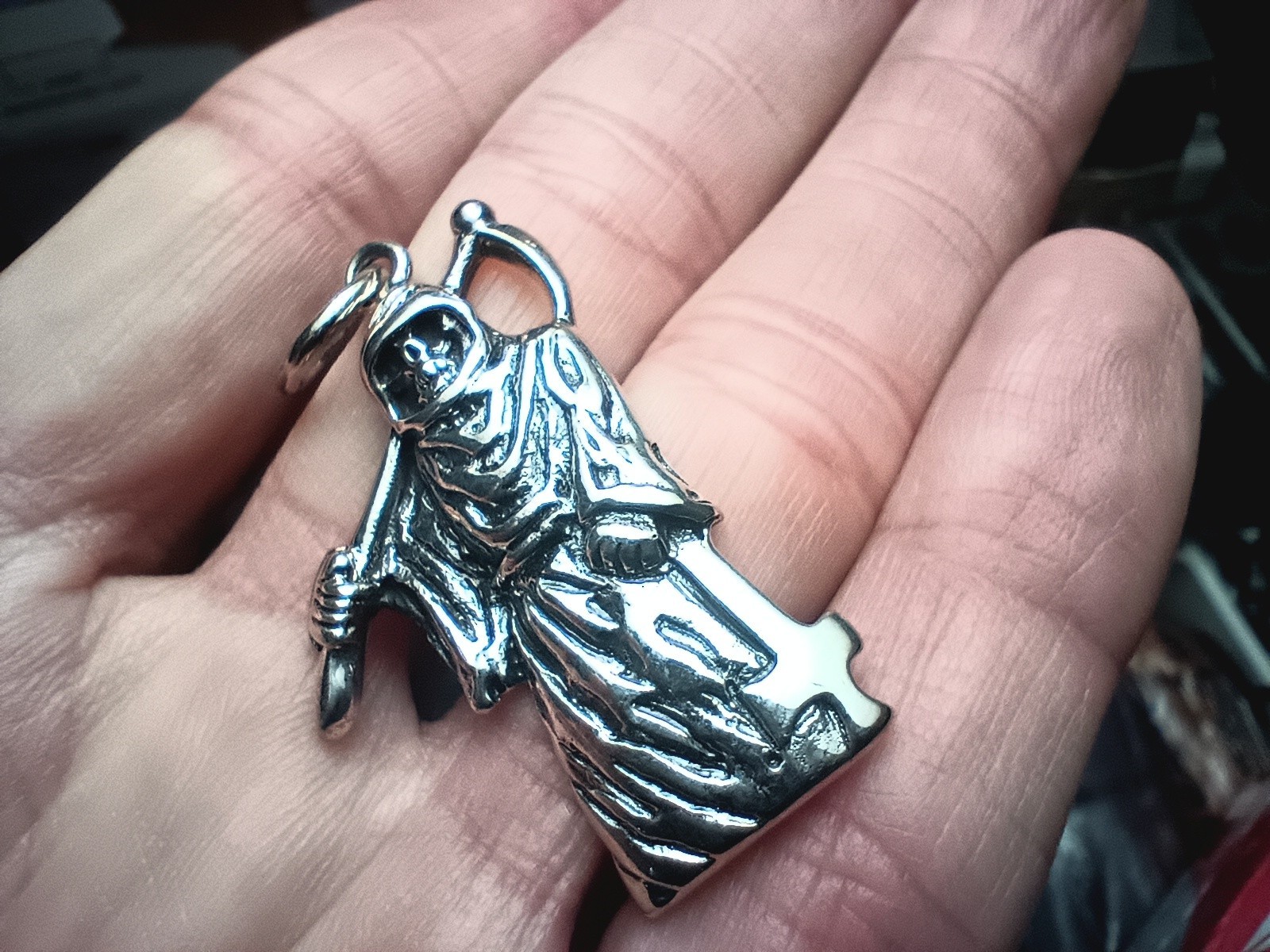 925 Silver Grim Reaper Pendant necklace Thailand Halloween CH54