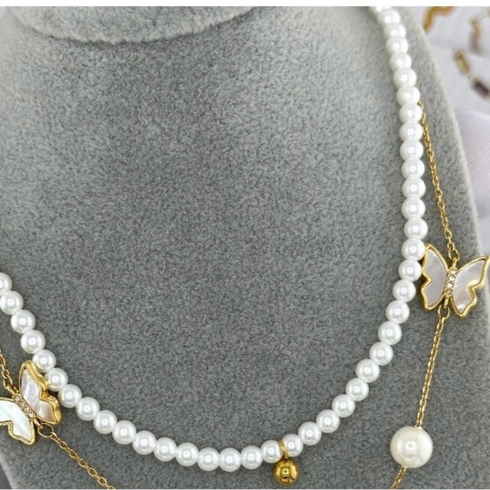 18K Gold Plated Womens Elegant Pearl Necklace w/ Gold Accent Gift Birthday Anniv