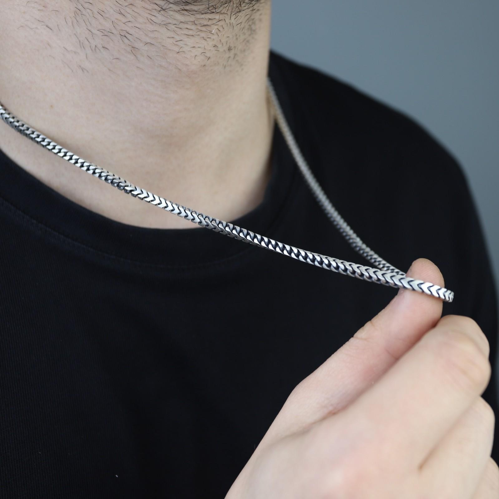 Men 925 Silver Franco Chain Necklace, Men Perfect Foxtail Chain
