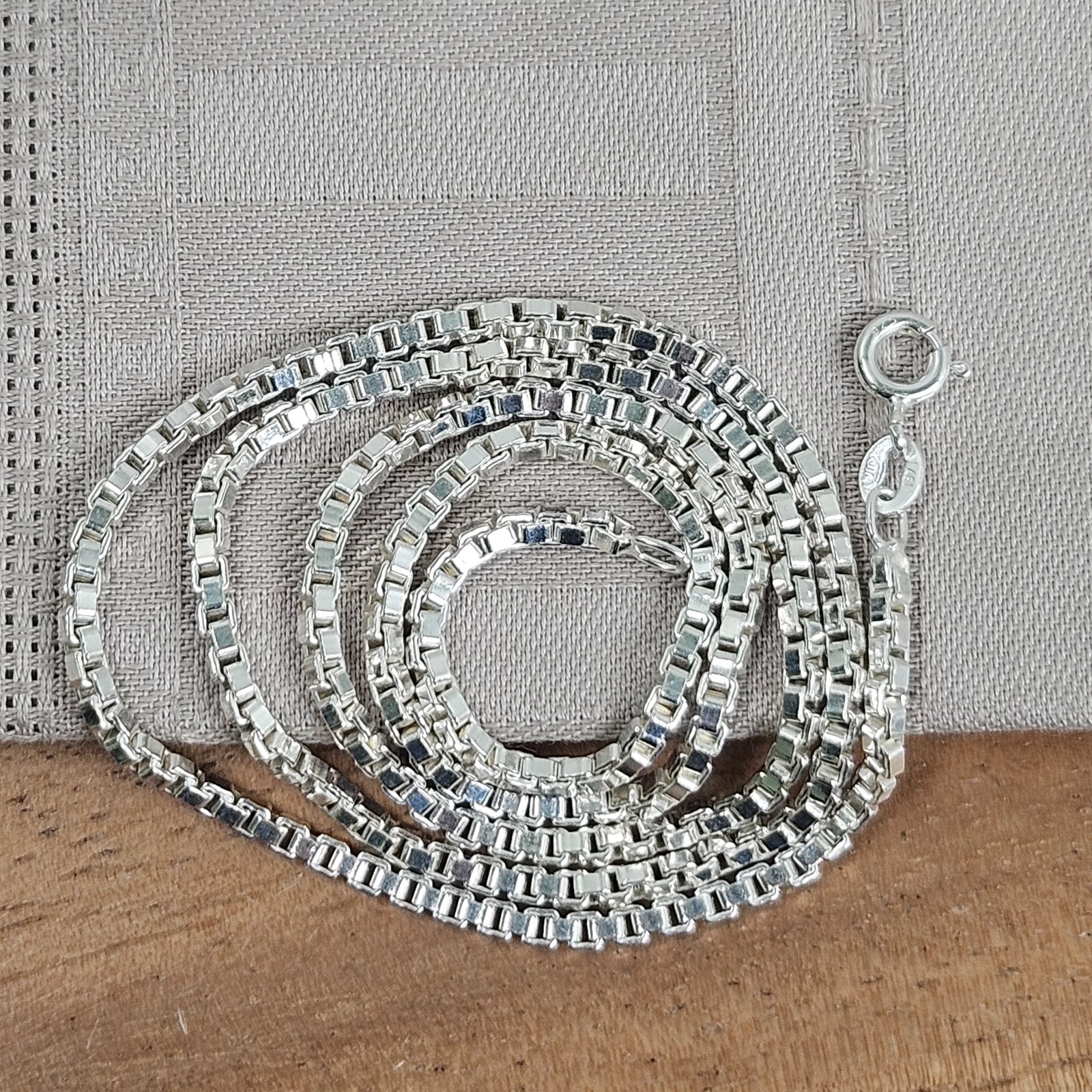 Vintage Sterling Silver AGI Italy 925 Square Box Chain 20″ Necklace Spring Ring
