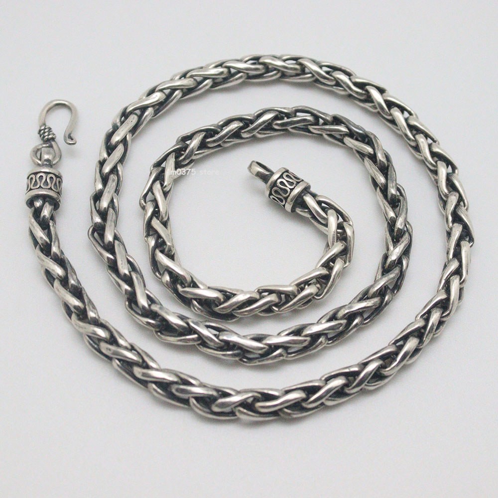 Real S925 Sterling Silver Chain Men Women 6mm Round Wheat Link Necklace 22inchL