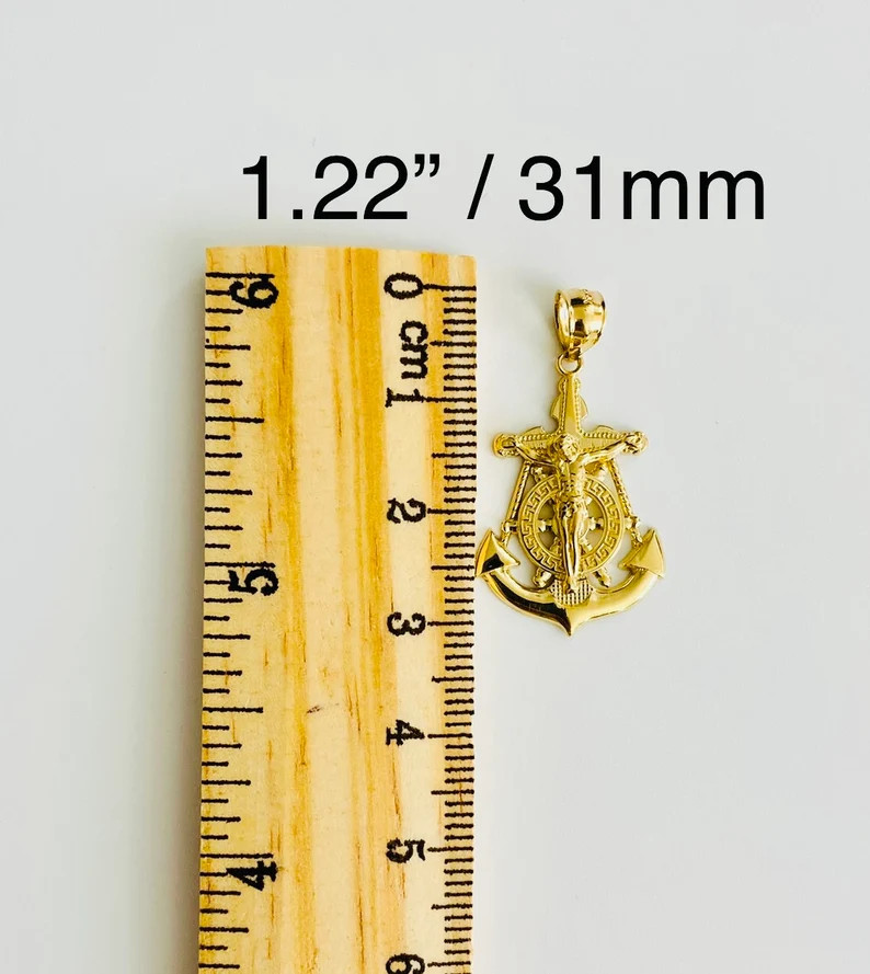 14K Solid Gold Anchor Pendant, 31mm/ 1.2″ Real Gold Jesus Christ Anchor- PT1229