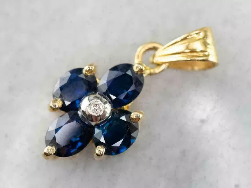 2.70Ct Oval Cut Blue Sapphire Diamond Pendant 14K Yellow Gold Finish