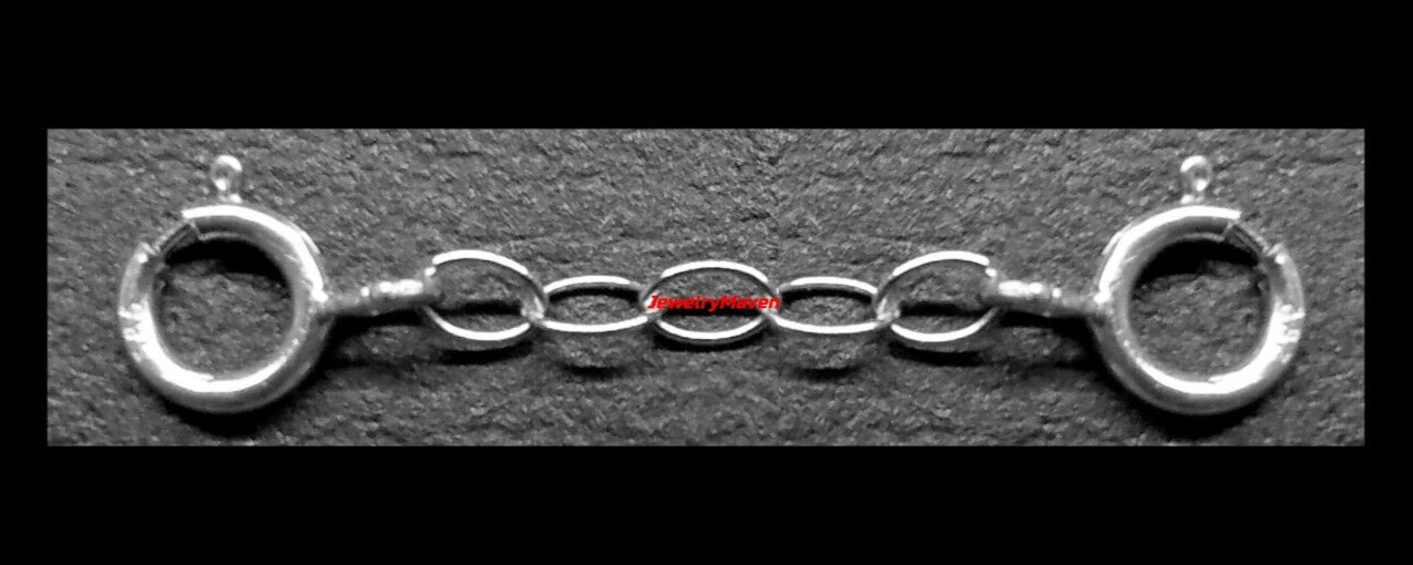 14k 2mm Cable Solid White Gold 5mm DOUBLE Spring Ring 1″ Chain Extender Safety