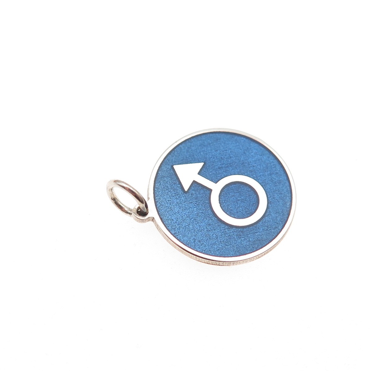 925 Sterling Silver Blue Enamel Male Symbol Round Tag Mini Charm Pendant