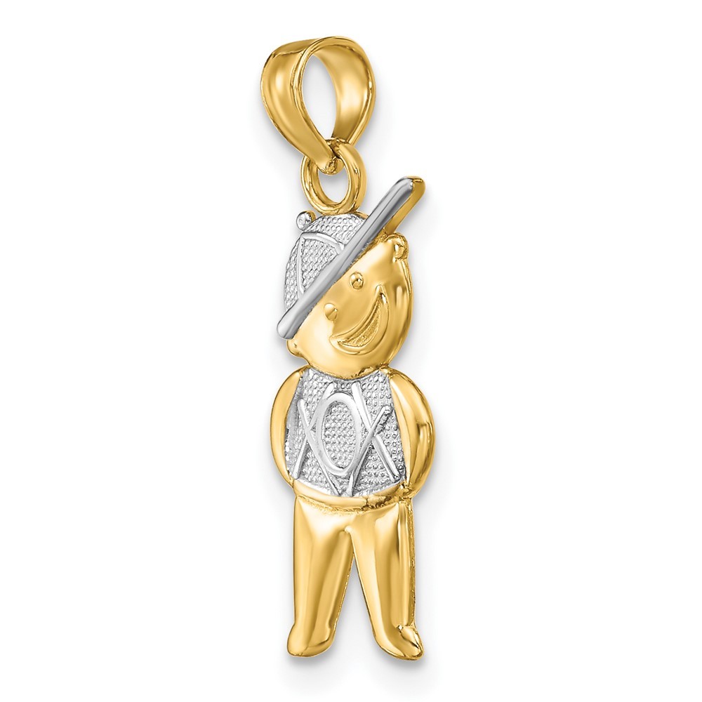 10k Yellow Gold Textured with White Rhodium Boy Charm Pendant L-0.83 Inch