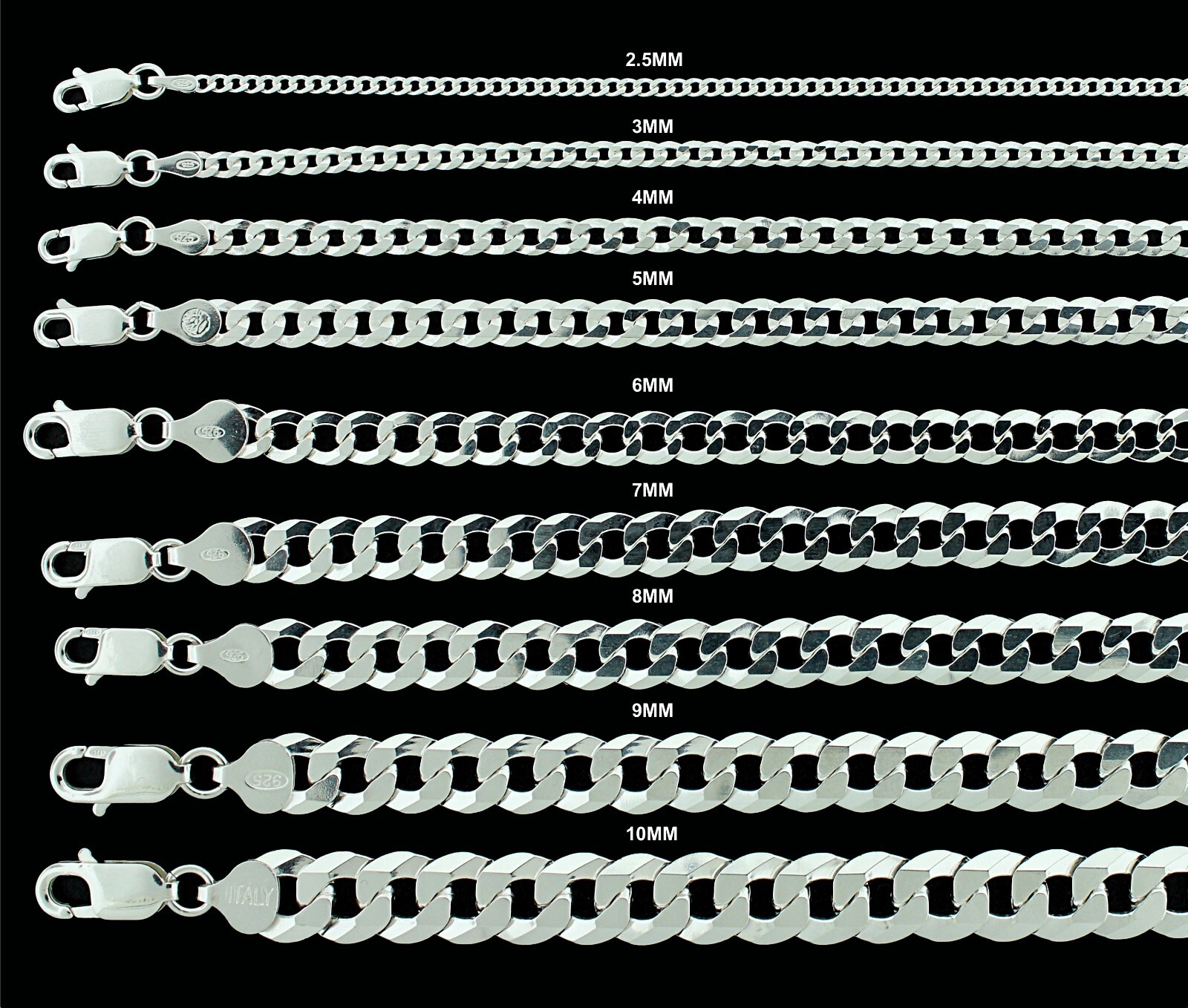 Real SOLID 925 Sterling Silver CURB CUBAN Chain Necklace or Bracelet Mens Womens
