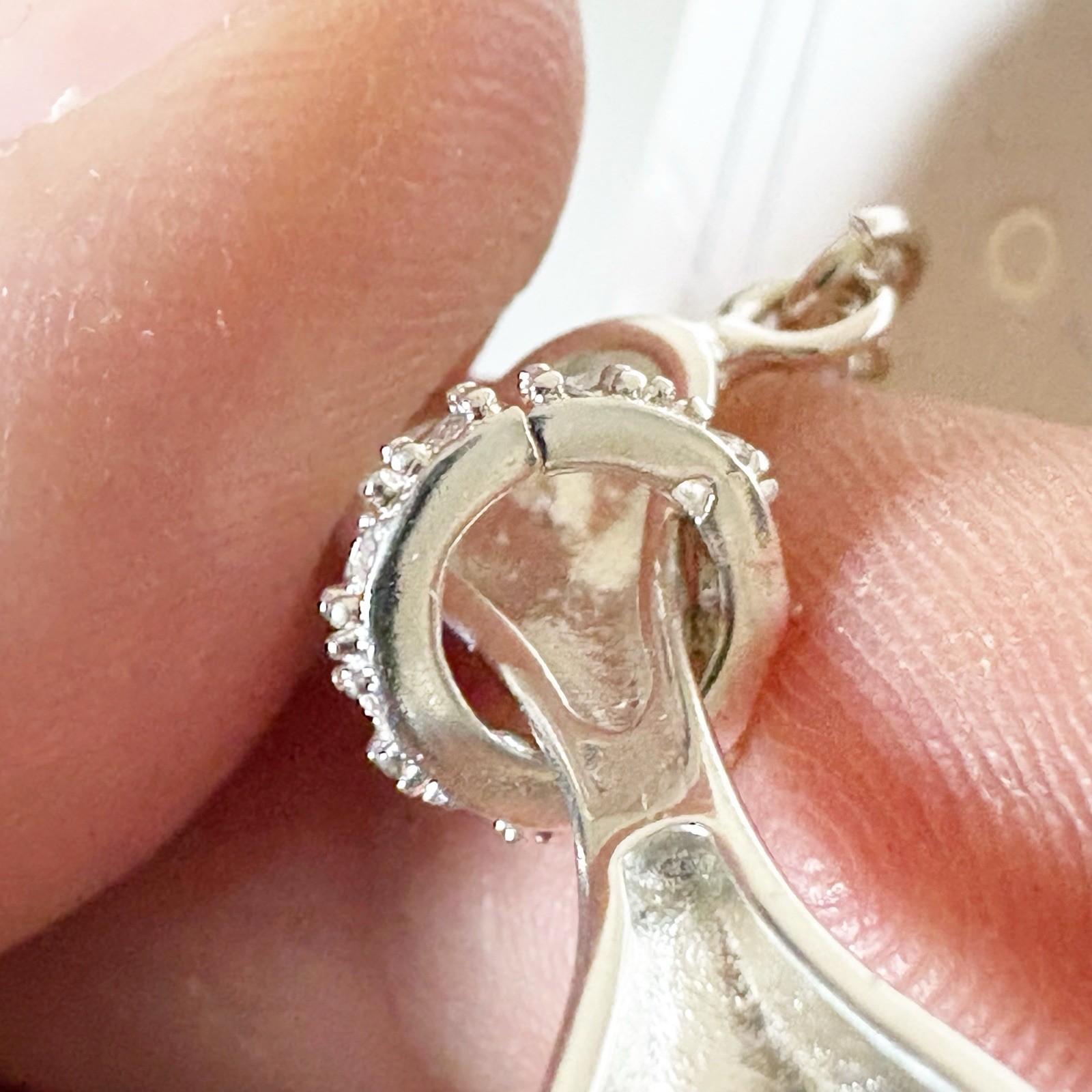 Sterling Silver Dog Bone Pave CZ Slide Pendant Necklace