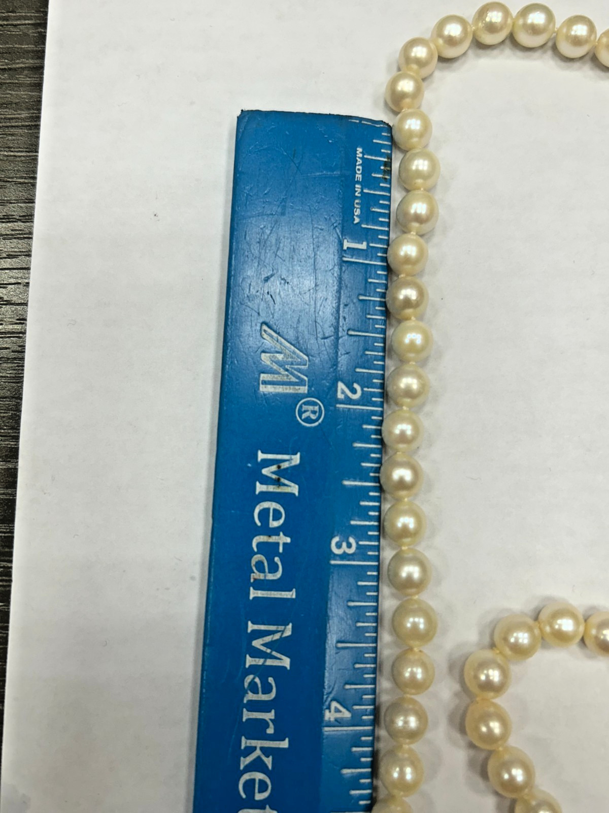 vintage 28 inch Hand Knotted Pearl necklace 14k Yellow Gold Clasp 7MM Pearls
