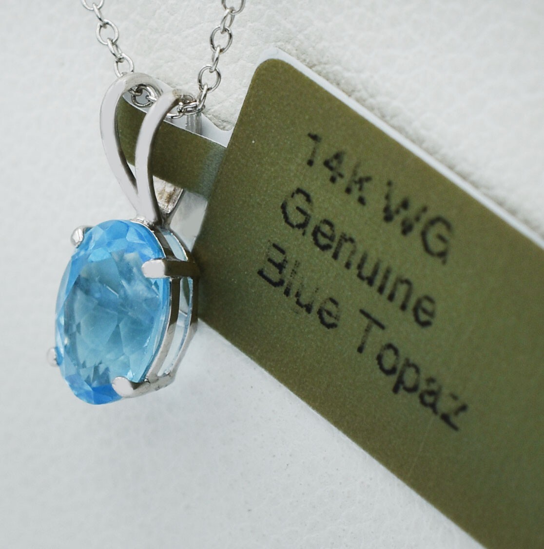 GENUINE 1.22 Cts BLUE TOPAZ PENDANT 14K WHITE GOLD – MADE IN USA -Free Appraisal