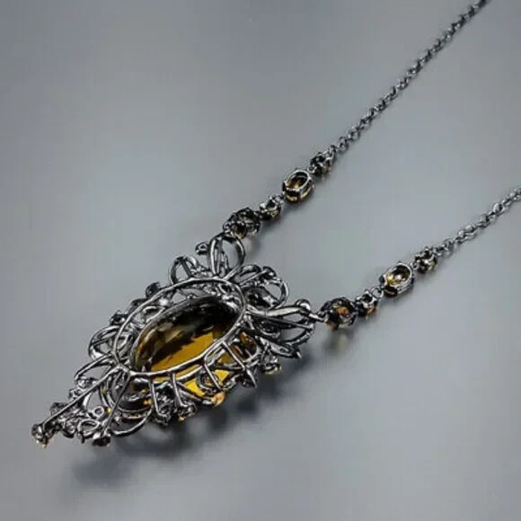 Natural 60ct Not Enhanced Citrine and Rhodolite Necklace 925 Sterling Silver 19