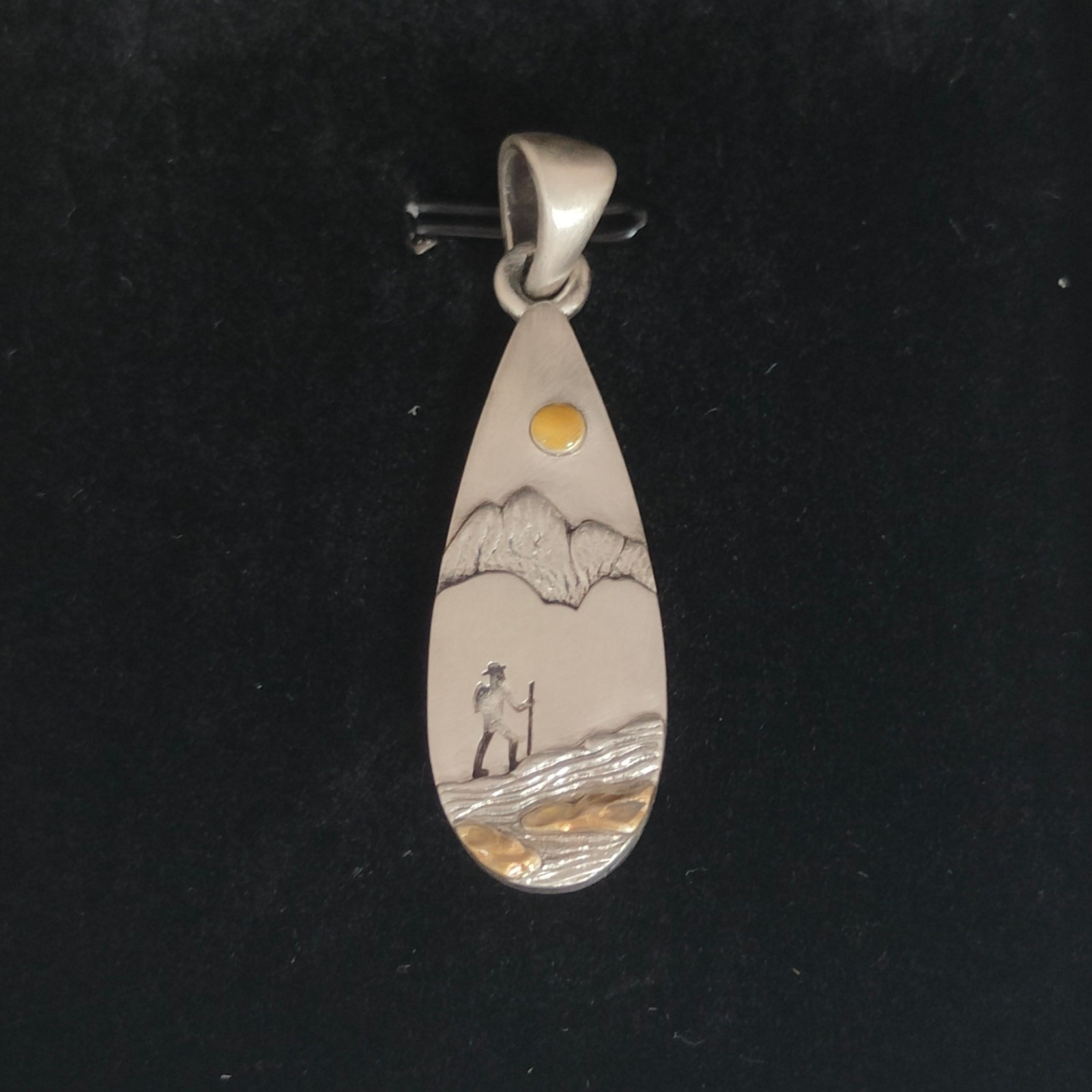 Mountain Traveler Pendant Handmade Nature Landscape Teardrop Charm S925 Silver