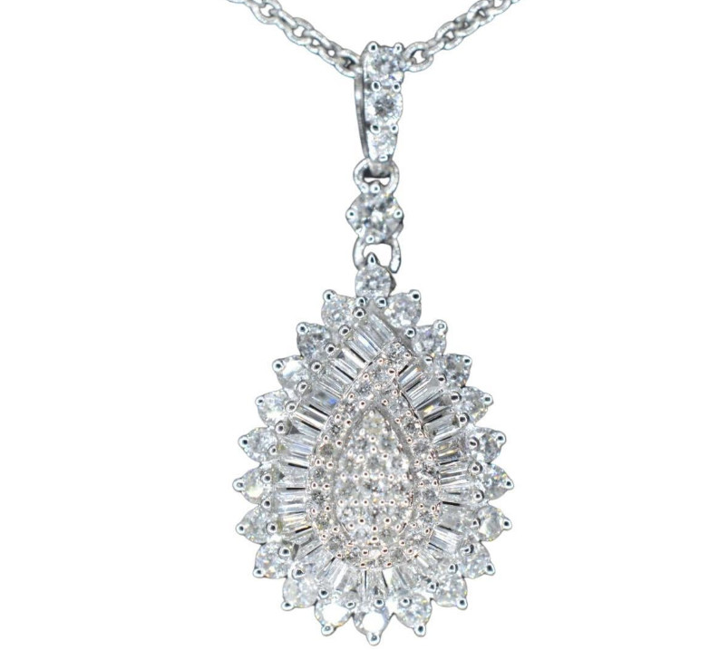 Colorless White Baguette & Round Cut 1.75CT Lab-Created Diamonds Leaf Pendant