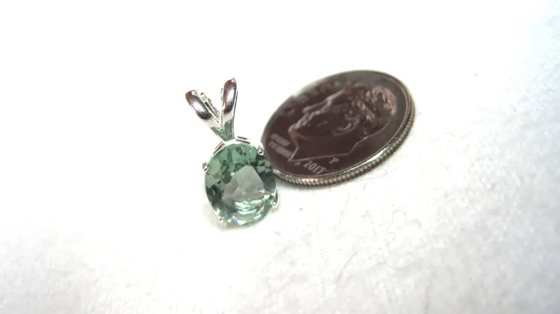 Natural Prasiolite Pendant Necklace 9x7mm Oval VVS Brazil Gem 925 Sterling Silve