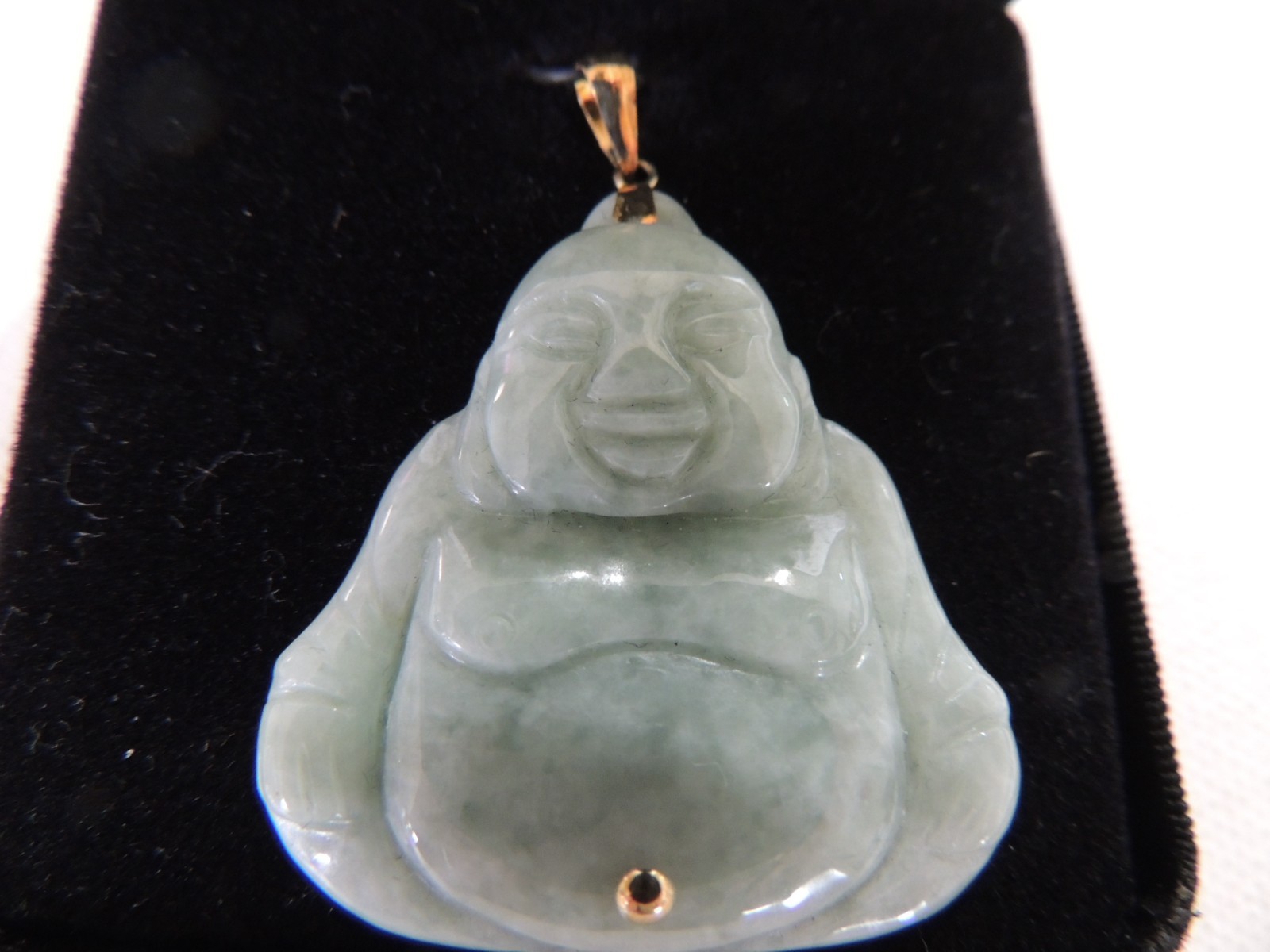 LG GREEN JADE BUDDHA LIKE FIGURE W/ 14K YG BALE 1 3/4″ long x 1 1/2″ wide