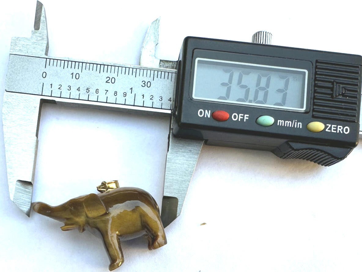 Beautiful 14K Gold and Natural Tiger Eye Stone Elephant Pendant