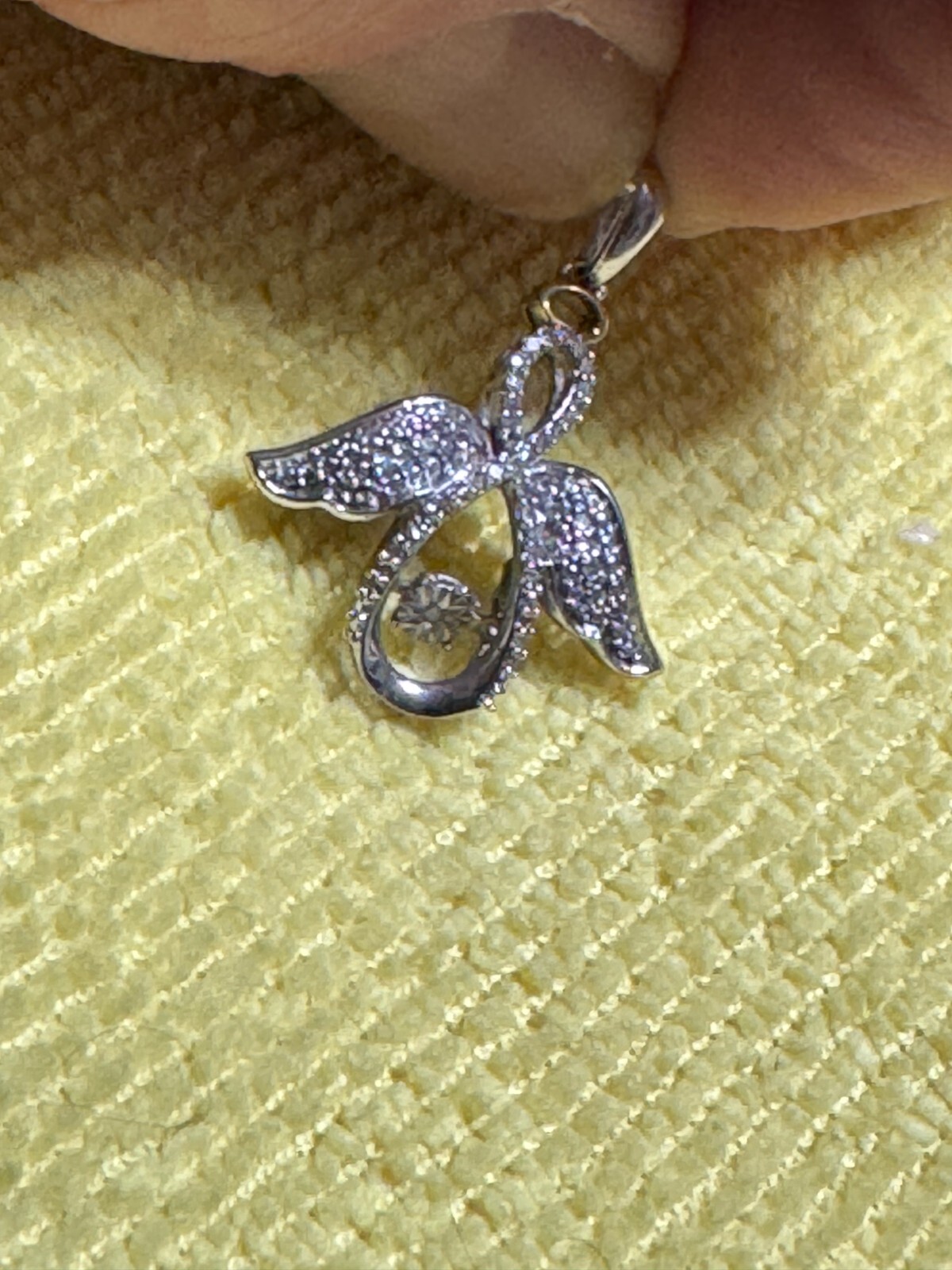Vintage Sterling Silver Flying Angel w/Shimmering Disc & Crystals w/Free Ship