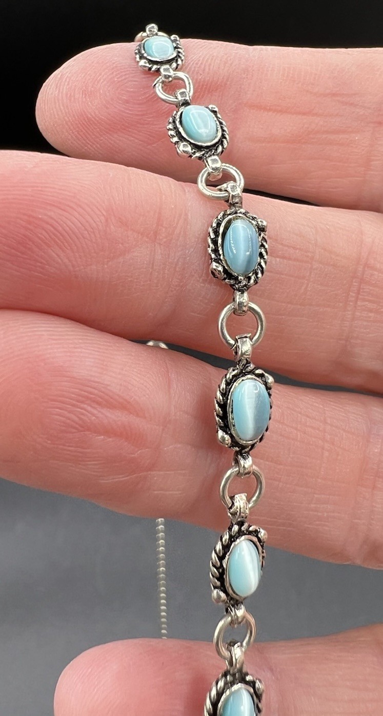 Sterling Silver, Blue Moonglow Links Necklace, 16.5”