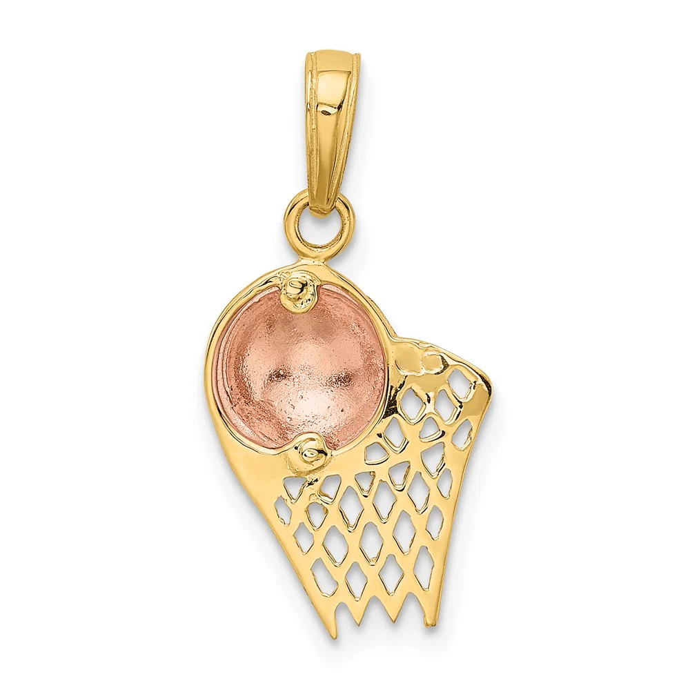 10K / 14K Two-Tone Basketball Hoop With Ball Pendant