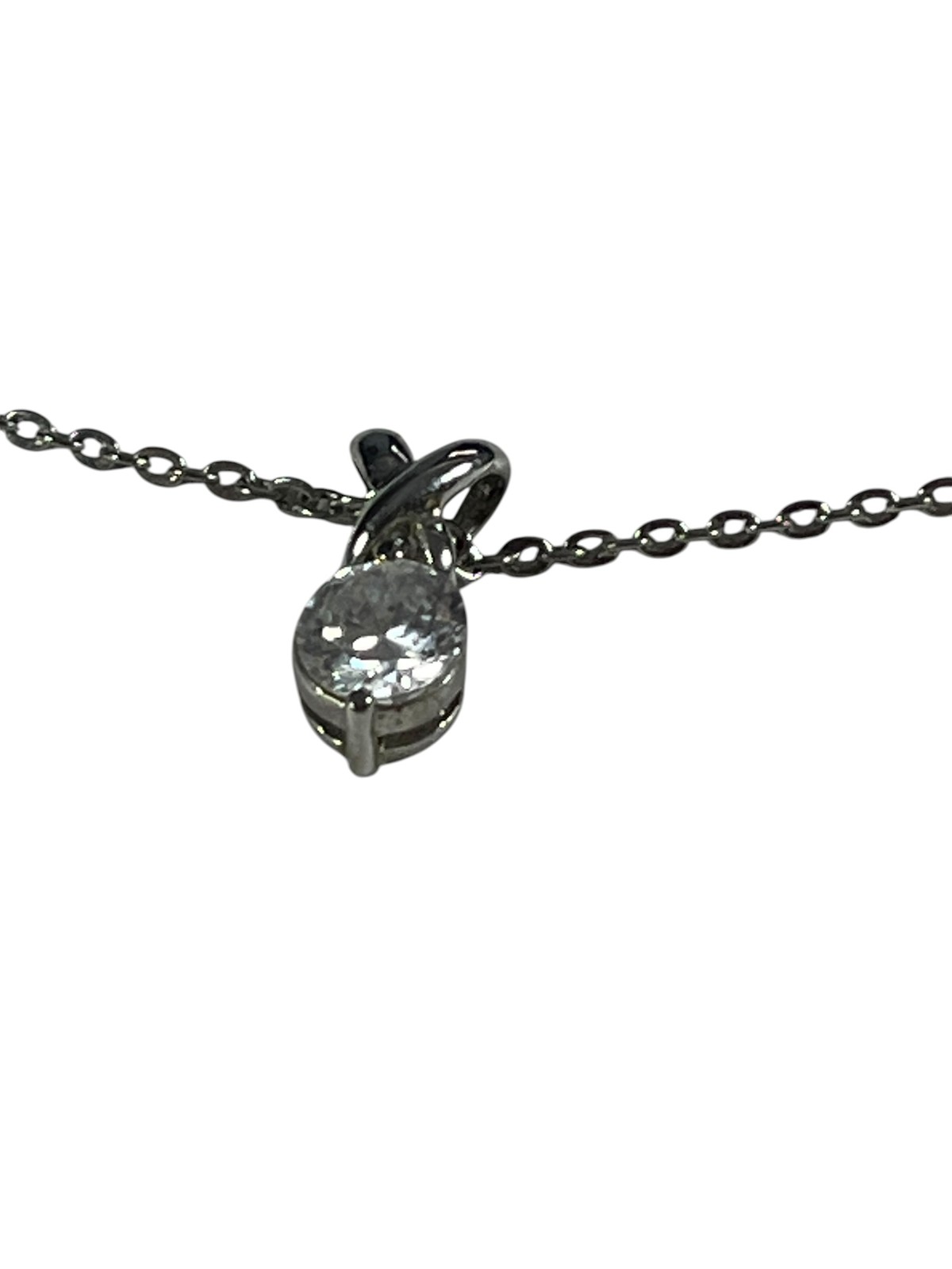Solitaire Pendant Necklace Clear Stone Link Chain Spring Ring Clasp Jewelry
