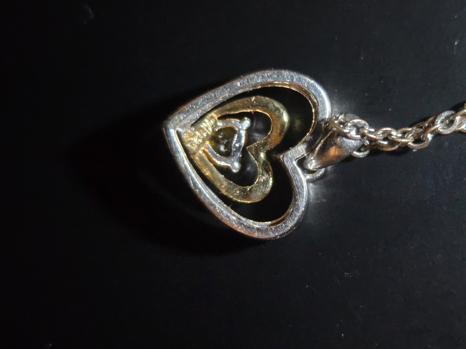 925 Sterling Silver Double Heart Pendant with Yellow Citrine Quartz Stone Crysta
